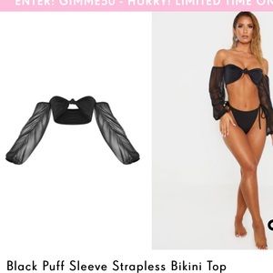 Black Puff Sleeve Strapless Bikini (full set)
